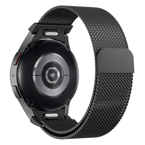 Astorgos One Click Mesh Metal Bands Compatible with Samsung Galaxy Watch 7 FE 6 5 4 40mm 44mm/Watch 6 4 Classic 43mm 47mm 42mm 46mm/5 Pro 45mm, No Gap Stainless Steel Band Magnetic Clasp, Black