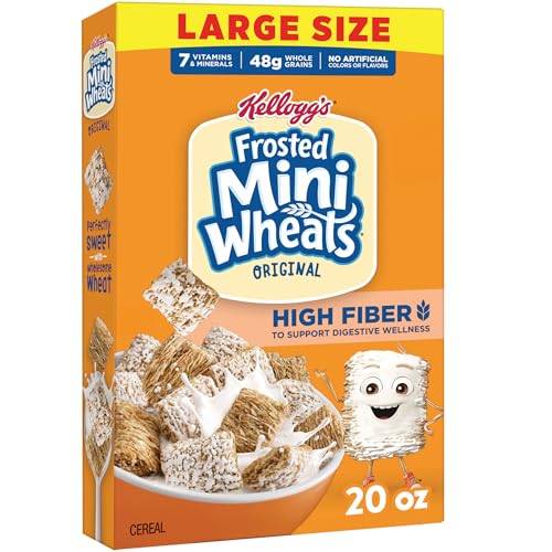 Kellogg’s Edible Cereal Straws Kellogg’s Frosted Mini-Wheats Breakfast Cereal, High Fiber, 48g Whole Grain, Large Size, 20 oz