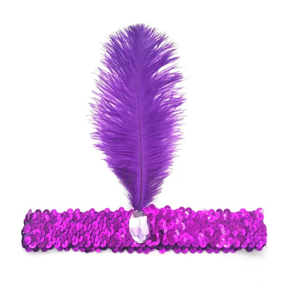 Fascia per capelli anni '20, stile vintage, con piume, accessorio classico per capelli con piume (colore viola, taglia unica)