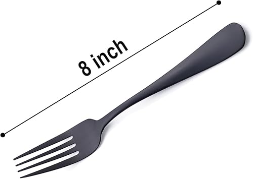 Miniatura 2 de Seeshine - Juego de 12 tenedores de acero inoxidable de 8 pulgadas, color negro mate, tenedores de postre, tenedores de cubiertos para familia,