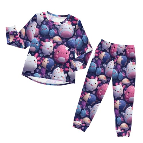 Cute Axolotls Egg Flowers Soft Pajama Set for All Seasons,Breathable Pjs Long Sleeve Sleepwear,Comfy Loungewear 2 Piece Underwear Set 3T