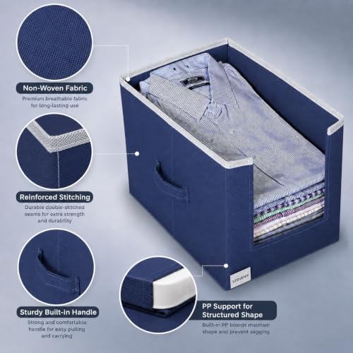 Image of VERVENIX Shirt Stacker Set of 6, Non Woven Foldable Clothes Storage Organizer with Handle, Wardrobe Closet Organizer, Space Saving Cloth Organizer for T-Shirts, Shirts, Jeans, Blue