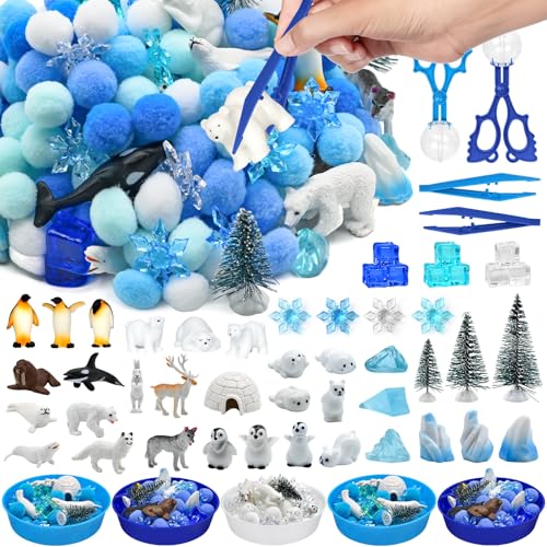 301 Pcs Winter Sensory Bin Filler Winter Arctic Animals Counting Sorting Sensory Bin Items Fine Motor Arctic Habitat Counts for Easter Day Spring Summer Counting Decor