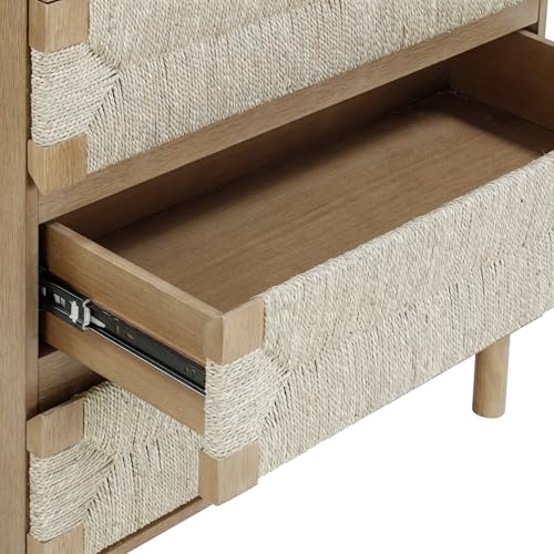 Image of Nathan James Beacon 3 Drawer, Light Brown Boho, Bohemian Woven Seagrass Storage Cabinet for Living Room