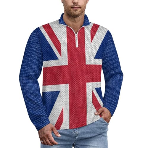 British Flag Men's Knit Polo- Sweater Classic Convenient Long Sleeve Zipper Pullover Sweater