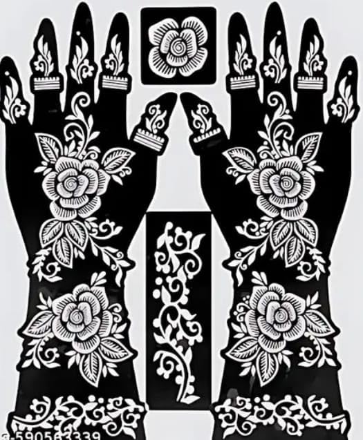 Image of Mehndi Tattoo Stencils for Hands | Reusable Henna Stencil Stickers for Women & Girls | Easy-Use Arabic & Floral Mehndi Design Templates | Temporary Tattoo Stencils for Festivals, Bridal, Karwa Chauth & Eid (18)