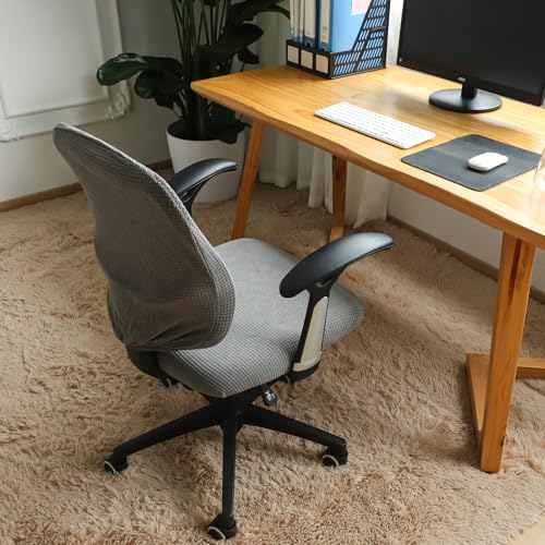 Image of FORCHEER Desk Chair Back and Seat Cover 2 Pieces Light Grey Jacquard Stretch Split Office Chair Covers Water Resistant Washable