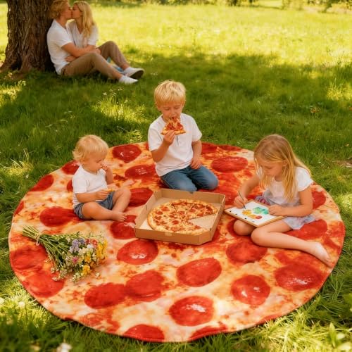 Image of Pepperoni Pizza Blanket Baby Stuff Shower White Elephant Gifts for Kids Throw Blankets Wrap Swaddle Toddler Boy Girl Party Novelty Gag Pets Soft Fleece 40in