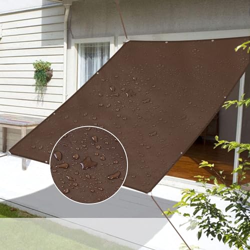 XiaZ 雨よけ 日除けシェード オーニング ベランダ 目隠し撥水 シェード 防水サンシェード 紫外線UVカット 400Dポリエステル 強度UP 2層撥水PU塗装 接合部水漏れ防止加工 クールシェード 庭用タープ 遮熱 断熱 屋外・庭先・ベランダ用 ・廊下・庭下・デッキ ・プール ・ パーゴラ・ カーポート・ キャンプ ・野外活動 簡単設置 固定ロープ 付属 (モカ色, 1.8×2.4Ｍ)