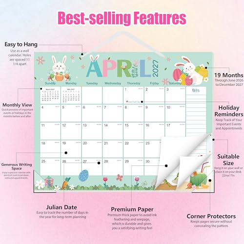 Image of GuassLee Desk Calendar 2026-2027 Large 22 inch x 17 inch Desktop /Wall Monthly Calendar 19-Month School Year Planner Covers June 2026 to December 2027 with Julian Date&Notes for Easy Organizing