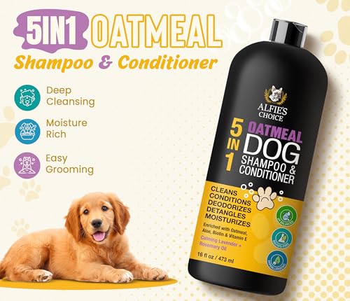 ALFIE'S CHOICE 5-in-1 Oatmeal Dog Shampoo and Conditioner | 16 fl oz | Gentle Dog Wash with Aloe, Biotin & Vitamin E | Cleans, Conditions, Deodorizes, Detangles & Moisturizes for All Breeds - Image 3