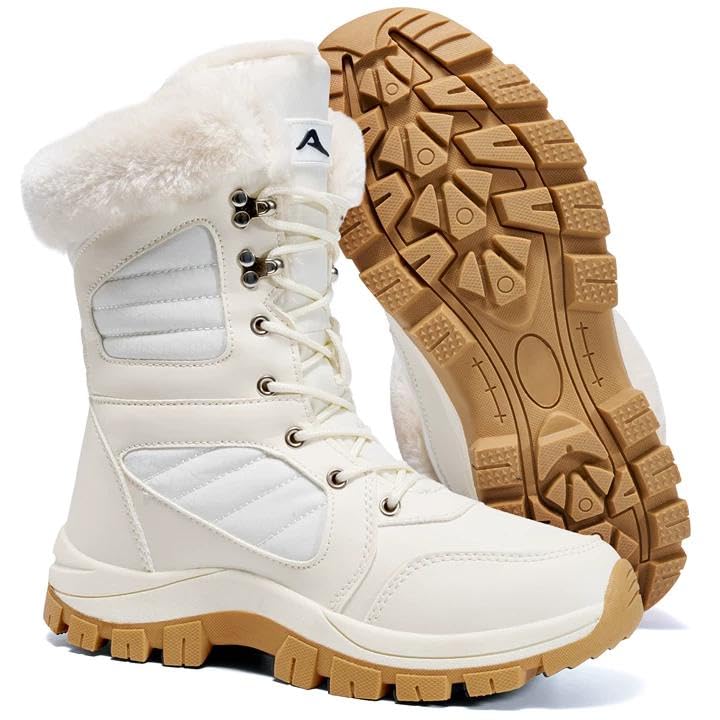 Zofre Women's Winter Snow Boots Comfortable Warm Fur Lined Outdoor Waterproof Non Slip Lightweight Mid Calf Booties for Walking