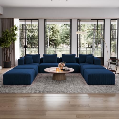 Image of Avenco 141-inch U-Shaped Modular Sectional Couch Sofa with 4 Ottomans