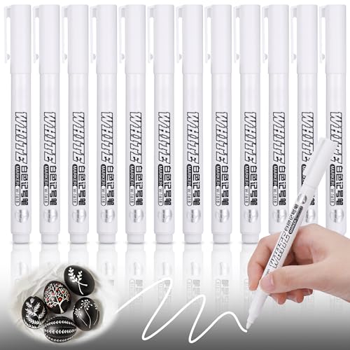 JIANTA Pennarello Acrilico Bianco, 12 Pezzi, Punta Fine Tonda 1 mm, Marcatore a Vernice Acrilica Pennarelli Acrilici NImpermeabili Pennarello Indelebile