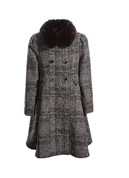 Rothschild Black Sparkle Plaid Coat w/Removable Faux Fur Collar 4/5