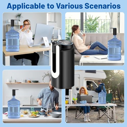Image of ZollyssAutomatic Water Dispenser Pump for 20 Litre Bottle | Big Battery - Portable C Type USB Rechargeable Water Pump Dispenser for Home, Office, 3 Mode Portable Foldable Nozzle, Light Black