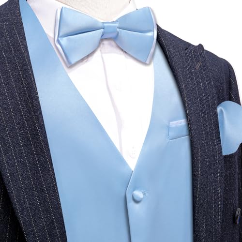 Image of Barry.Wang Mens Suit Vest Bow Tie Set 4PCS Formal V-neck Slim Fit Casual Solid Color Waistcoat Wedding Party Tuxedo