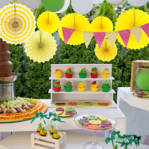 Image of LRCXL 12PCS Party Hanging Paper Fans Set, Fiesta Round Pattern Paper Garlands Decoration Party Supplies for New Year Baby Shower Birthday Wedding Graduation Events Accessories(Yellow)