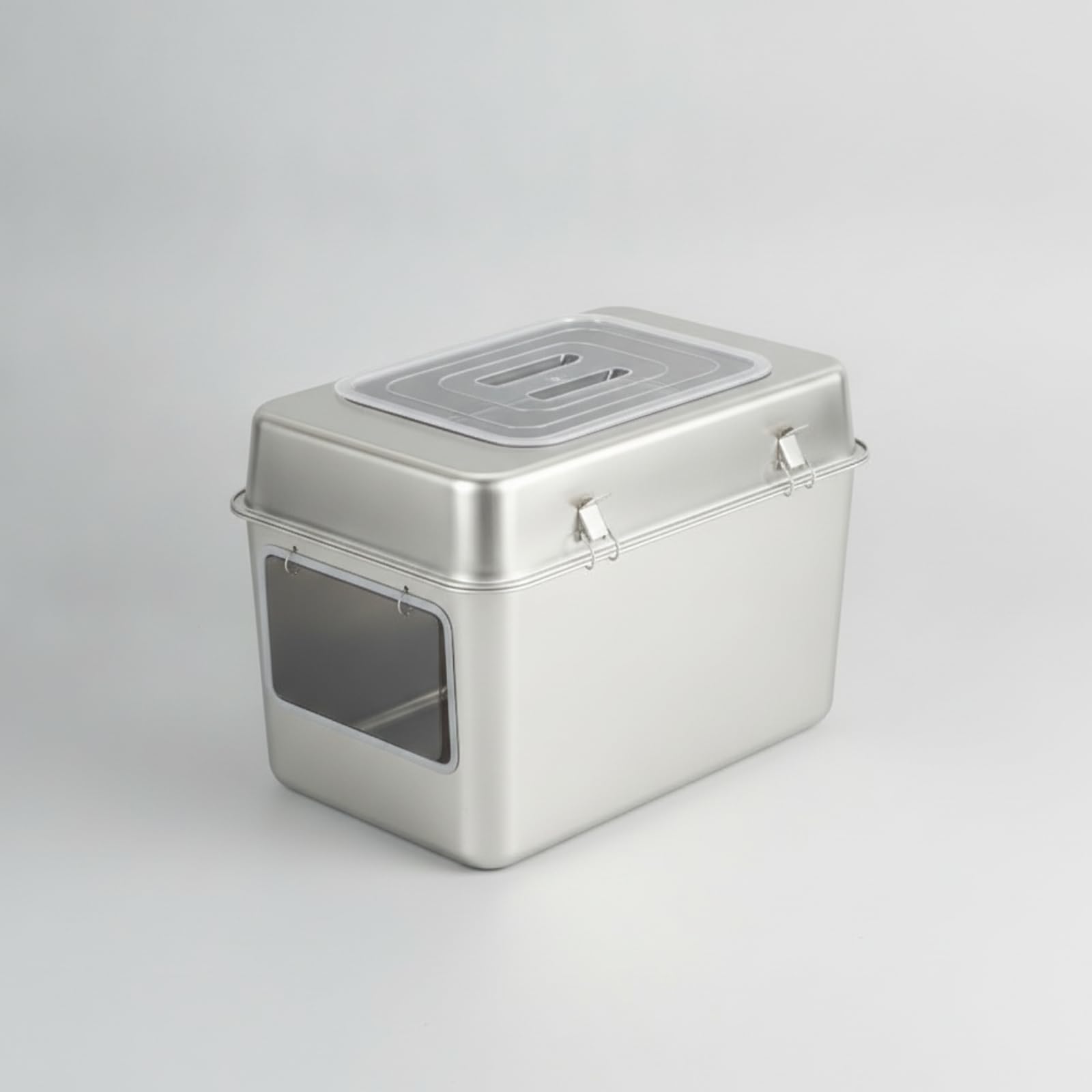 KESOTO Lettiera in Acciaio Inox | Adesivi Antiscivolo Inclusi, Lettiera in Acciaio Inox con Coperchio, per Casa, Appartamento, Apertura Laterale