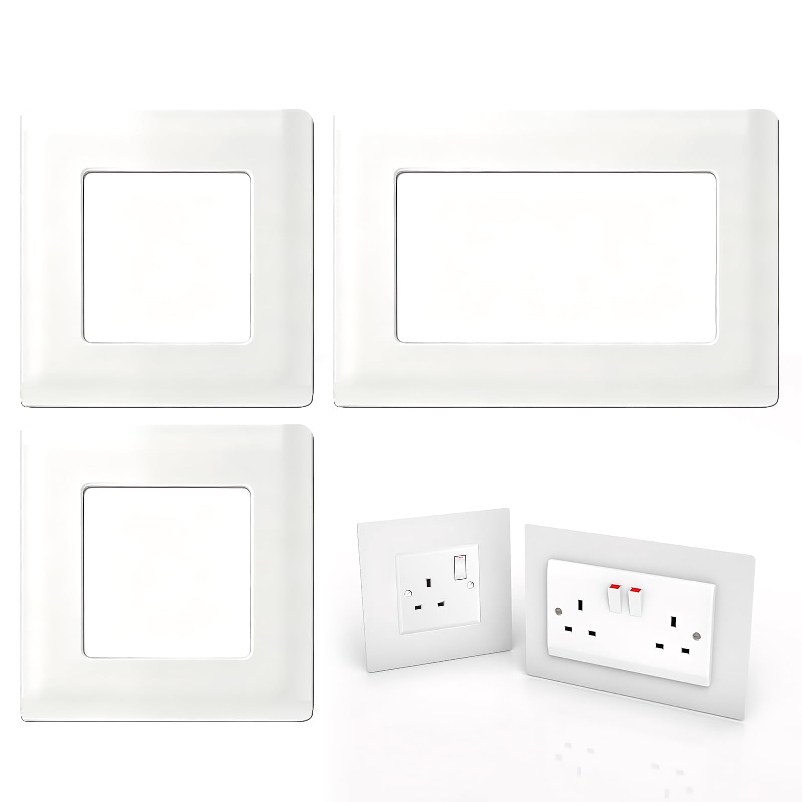 Mnuwoee 3Pcs Light Switch Surround,White Socket Surround,14.1*8.8cm & 8*8cm