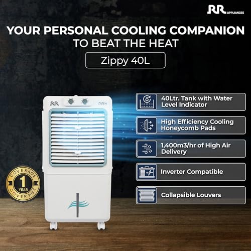 Image of RR Zippy 40L Personal Air Cooler For Home | High Speed Fan | Silent & Powerful | Inverter Compatible | Cooler For Room | 1 Year Warranty【White】