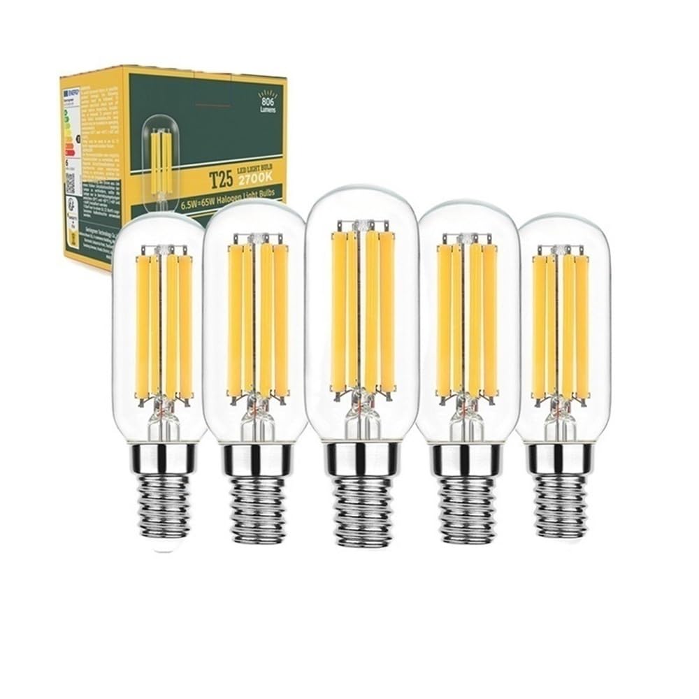 YSJX Lighting, Confezione da 50 Lampadine a Filamento LED AC220V T25 E14 6,5W Edison Illuminazione Notturna Dimmerabile Senza Strobo Lampadine per la casa