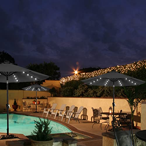 Image of MASTERCANOPY 11ft Patio Umbrella with Solar Lights, Dark Gray