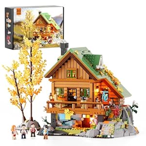 FUNWHOLE Mountain-Cabin House Lighting Building-Bricks Set – Friends Mountain House and Treehouse Collection LED Light Building Set 2255 Pcs for Adults and Teen
