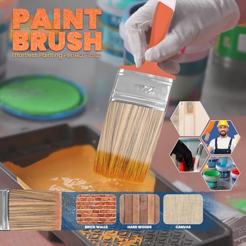 Image of The Decor Co. SINGH IS KING 125mm Paint Brush with Soft Thick Synthetic Bristles and Wooden Handle Water-Based Home Wall Oil Enamel Canvas Painting Brushes for DIY & Professional (Pack of 1, Random Colours)