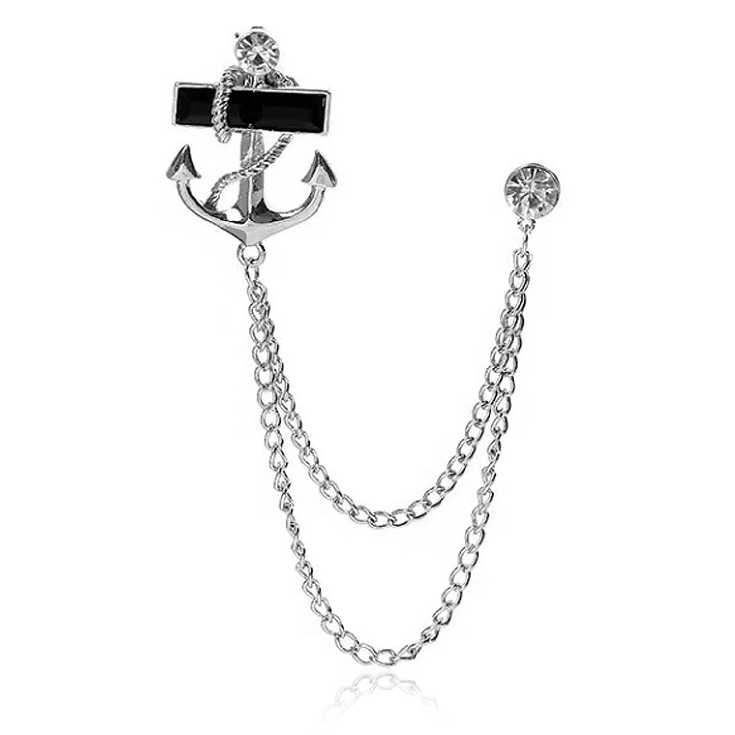 peora Silver Plated Anchor Shape Double Layer Chain Pin Brooch Elegant Jewellery for Men-picture-49