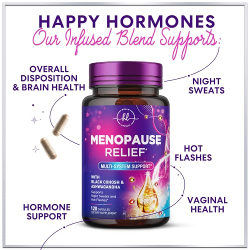 Image of Menopause Supplements for Women - Complete Hot Flash Night Sweats & Menopause Relief Pills, Probiotics with Dong Quai & Black Cohosh for Vaginal, Digestive Support - 120 Capsules