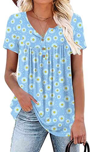POPYOUNG Damen Tunika-Bluse – Kurzarm Mit Knopfleiste, Aus Weichem Rayon, Lässig Für Frühling & Sommer