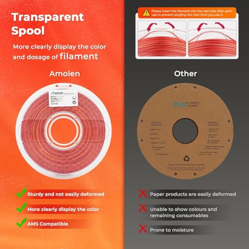 Image of AMOLEN Silk PLA Gradient 3D Printing Filament, 1KG Spool 1.75mm Silk Shiny Red Gold Gradient Printer Filament 2.2lb Brighter New Version, Compatible with 3D Printer and 3D Pen