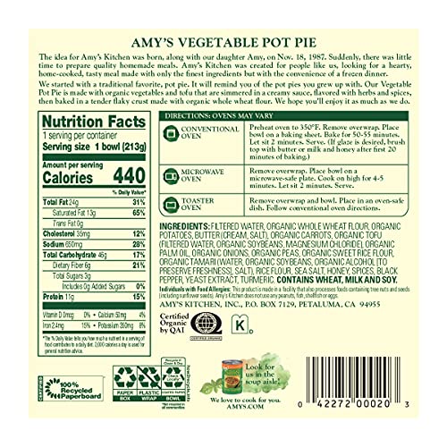 Amy'S 0042272000203 Frozen Meals, Vegetable Pot Pie thumb #4