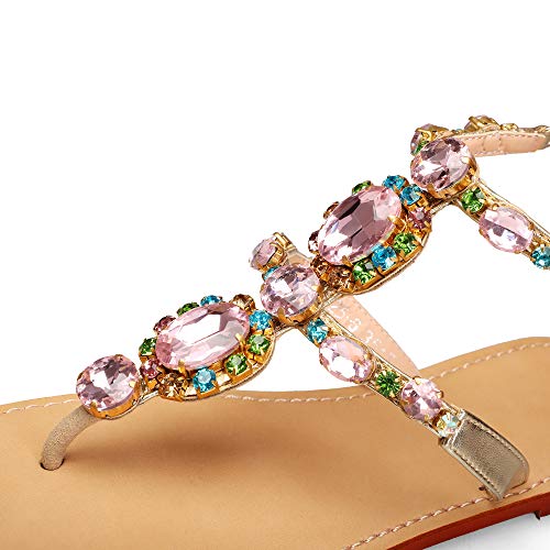 Image of ZhuLinFeng Women'S Rhinestone Gladiator Sandals Flat Wedding Sandals Gem Pearl Sparkling Bridal Bridesmaid Sandals Blue Bohemian Sandals