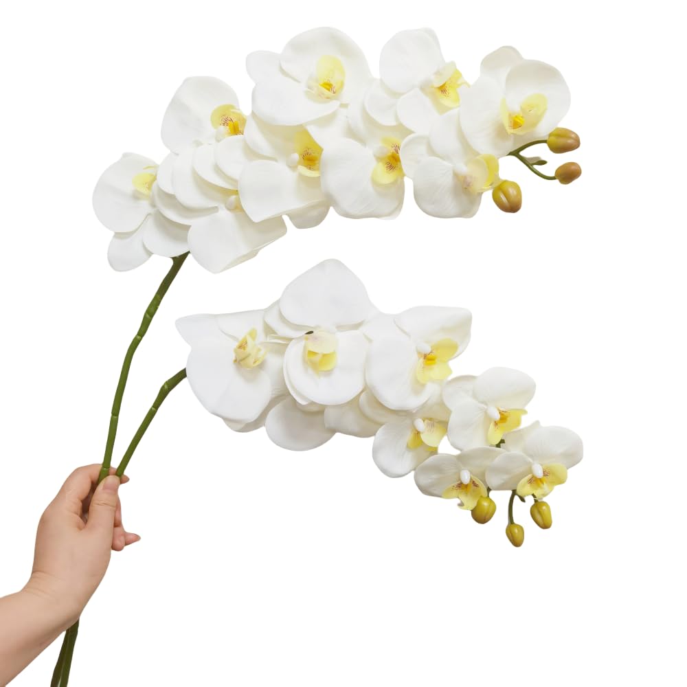Urier Orchid Stems 38" Artificial Flowers Real Touch Orchid Latex Faux Phalaenopsis Branches White Orchid Artificial Flowers for Wedding Party Home Garden Decor (White, 38")