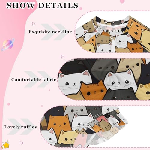 ALAZA Hipster Color Cat Kitten Girls One Piece Swimsuit Long Sleeve Rash Guard Swimsuits UV 50+ Swimwear Zipper4