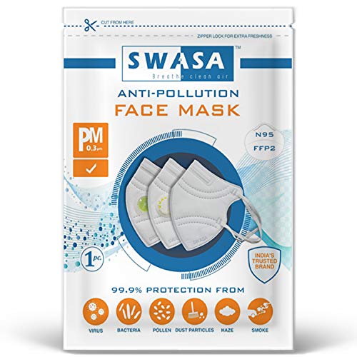 Image of SWASA FFP2 Certified Respirator (White, N95 Filter, Pack of 1)
