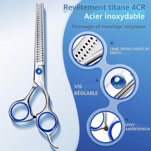 Gimars Ciseaux de toilettage professionnels pour chiens 4CR avec pointe ronde de sécurité, ciseaux droits, effilés et incurvés avec revêtement en titane – vue 3