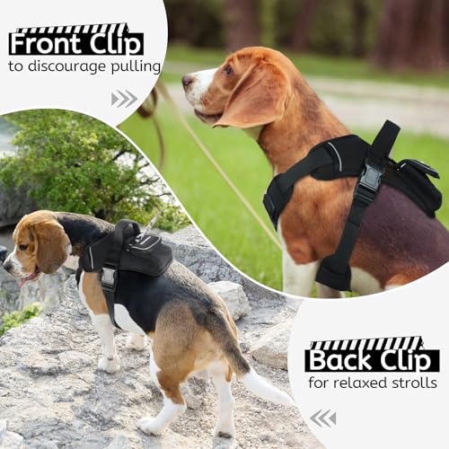 Hjumarayan Hundegeschirr Grosse Hunde, Anti Zug Hundegeschirr mit Frontring, mit Tasche für GPS Tracker, Geschirr Gepolstert mit Griff, Anti Zieh Geschirr für Bulldogge, Husky, Labrador, Schwarz L