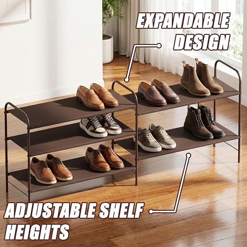 Image of Simple Houseware 3-Tier Shoe Rack Storage Organizer, Bronze - Space-Saving Shoe Shelf, Holds 9-16 Pairs, Sturdy Metal Frame, Easy Assembly - Closet, Entryway, Bedroom Shoe Storage Solution