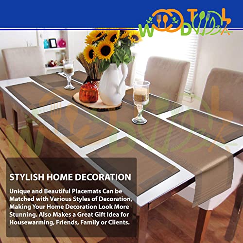 Image of Placemats with Table Runner Sets - Washable Kitchen Tablemat - Table Mats for Dining Table - Non-Slip Placemat - Table Runner (2-Piece Placemat, 1-Piece Runner, Brown)