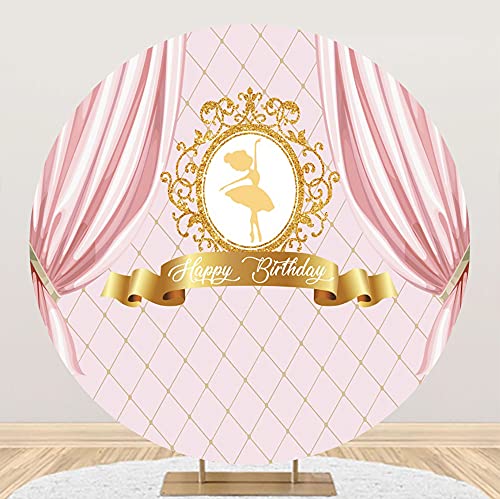 Leyiyi 6.5X6.5Ft Ballerina Happy Birthday Round Backdrop Pink And Gold Ballet Girl Curtain Princess 1St Birthday Party Decor Banner Tutu Ballerina Birthday Party Baby Shower Cake Table Supplies #TOP2