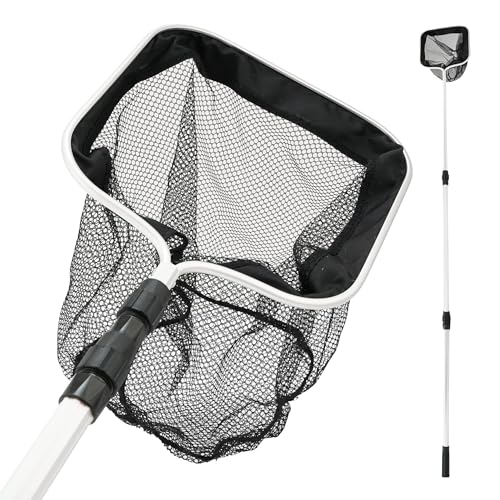 Eurocatch Filet d'épuisette pour bassin de piscine - Robuste - Acier télescopique 1.80m - Taille net 30x30cm - Noir