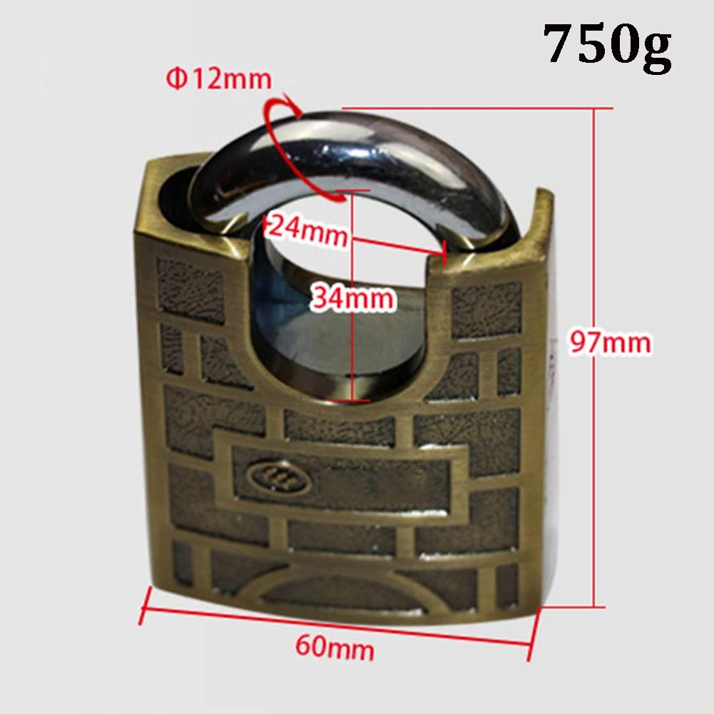 Lucchetto con chiave in lega di zinco, serratura di sicurezza in ottone vintage, cesoie anti-idrauliche, 60 mm, 3 chiavi (stile 2)(Style1)