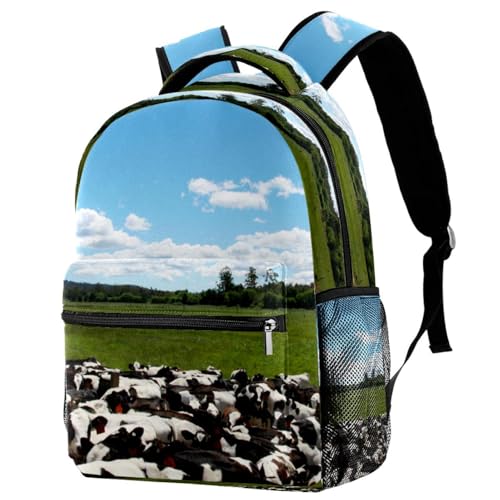 Sac à dos d'école vache multicolore pour ados et filles 40cm