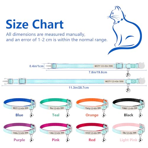 Individuelles im Dunkeln leuchtendes Katzenhalsband – Personalisiertes Katzen-ID-Halsband mit Name & Telefonnummer, Leuchtendes verstellbares Halsband mit Schnellverschluss für Haustiere