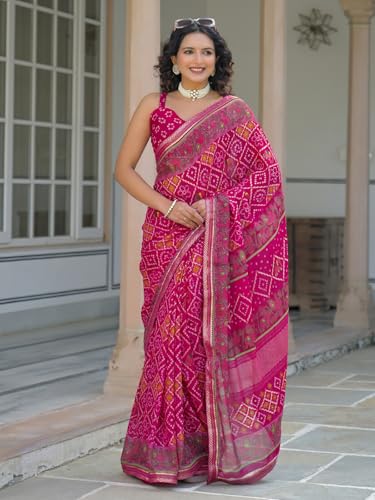 Image of SIRIL Women's Georgette Bandhani Printed Saree With Unstitched Blouse Piece