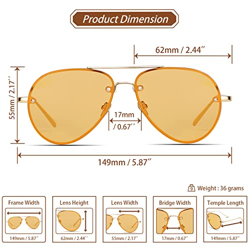 Image of Xpectrum Classic Double Bridge Metal Aviator Sunglasses for Women Men Trendy Retro UV400 Rimless Sun Glasses