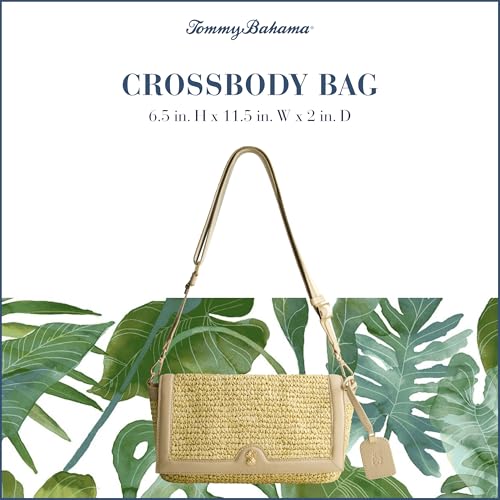 Tommy Bahama Flap Crossbody Bag, Women's Mini Handbag with Woven Design and Adjustable Shoulder Strap, Tan2